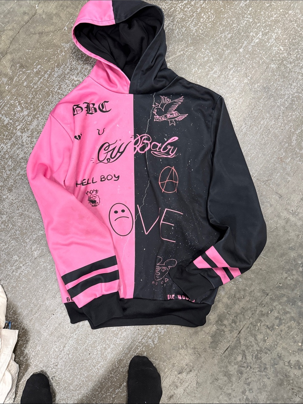 Kids Two-Tone Pink & Black Graphic Hoodie